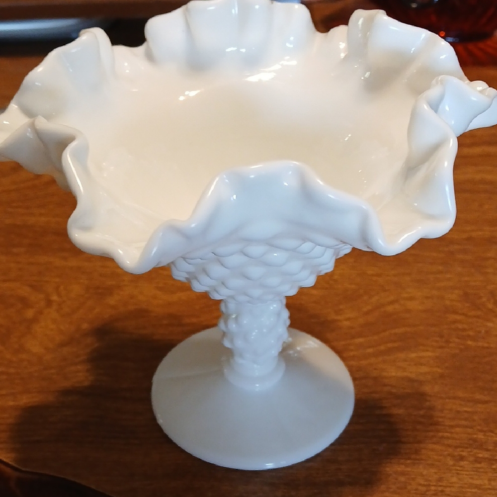 White Ruffled Glass Compote - Picture 5 of 5
